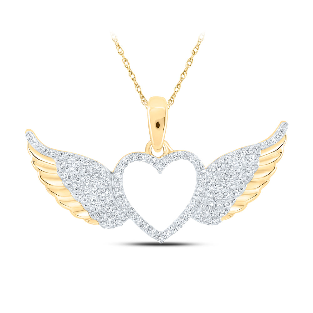 0.27 Ctw Natural Diamond Open Heart Wings Pendant in 10k Yellow Gold