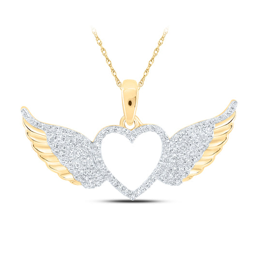 0.27 Ctw Natural Diamond Open Heart Wings Pendant in 10k Yellow Gold