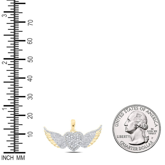 0.41 Ctw Natural Diamond Heart Wings Pendant in 10k Yellow Gold