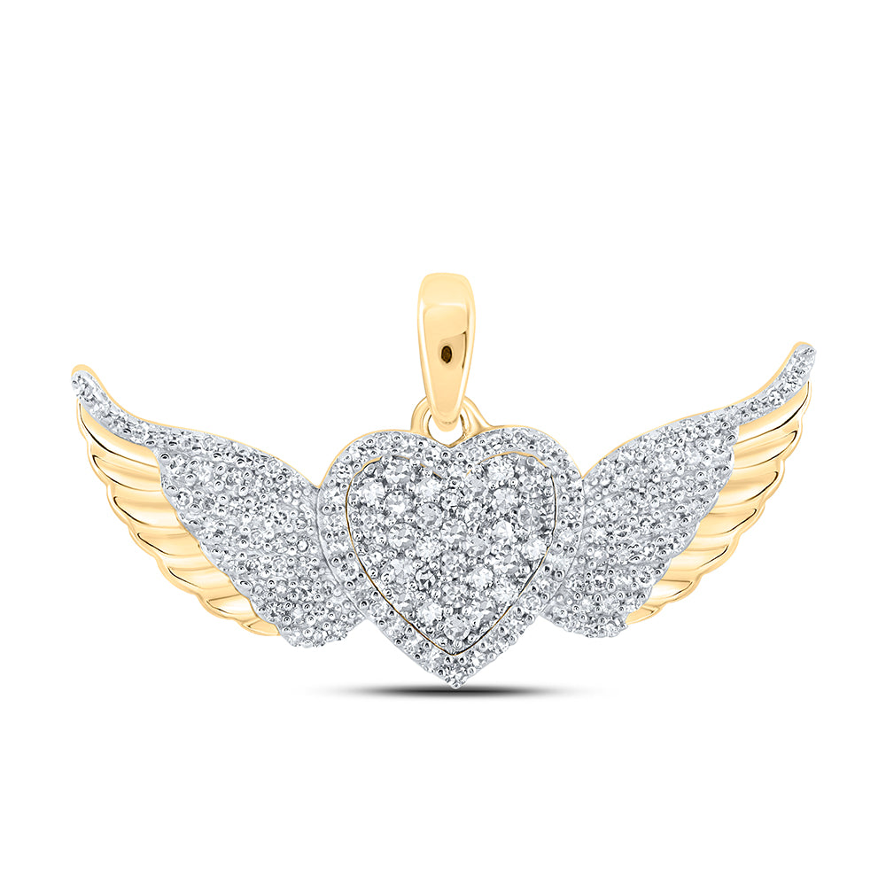 0.41 Ctw Natural Diamond Heart Wings Pendant in 10k Yellow Gold