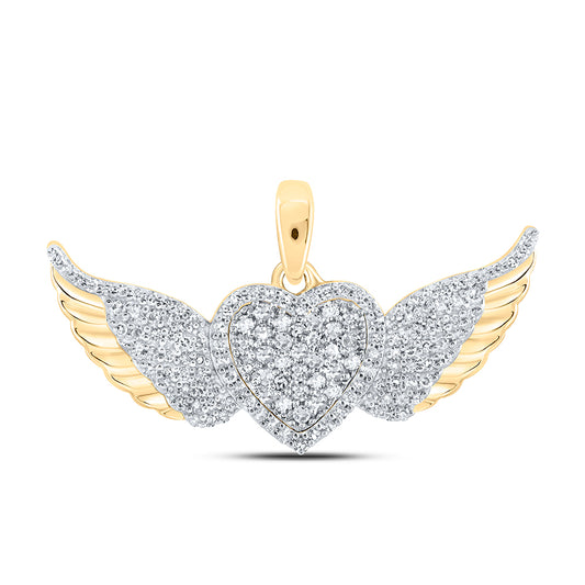 0.41 Ctw Natural Diamond Heart Wings Pendant in 10k Yellow Gold