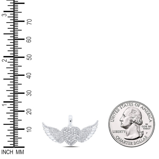 0.39 Ctw Natural Diamond Heart Wings Pendant in 10k White Gold