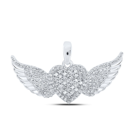 0.39 Ctw Natural Diamond Heart Wings Pendant in 10k White Gold