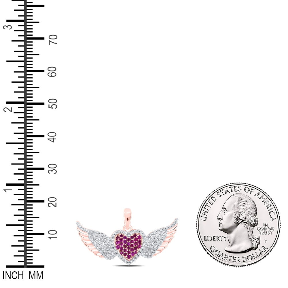 0.44 Ctw Natural Diamond Red Heart Wings Pendant in 10k Rose Gold