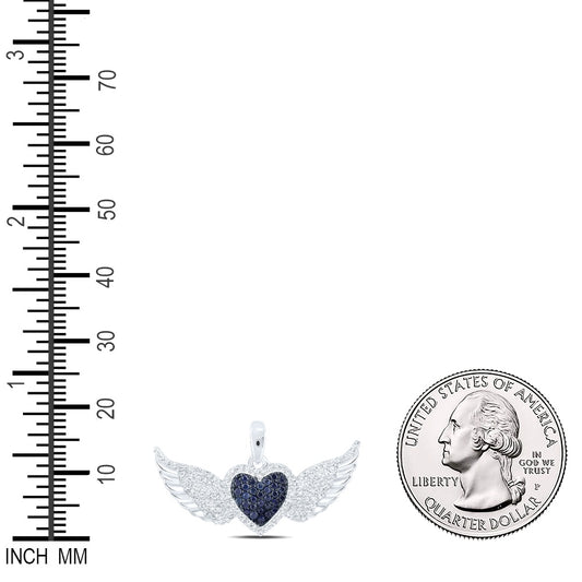 0.44 Ctw Natural Diamond Black Heart Wings Pendant in 10k White Gold