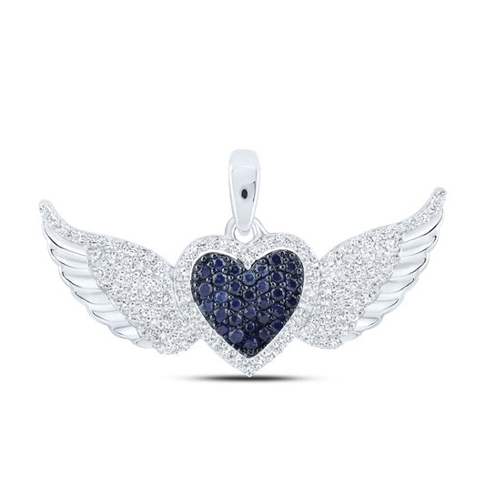 0.44 Ctw Natural Diamond Black Heart Wings Pendant in 10k White Gold