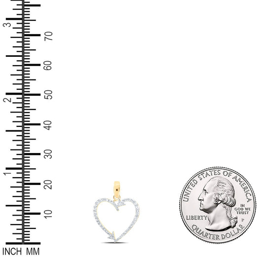 0.19 Ctw Natural Diamond Arrow Open Heart Pendant in 10k Yellow Gold