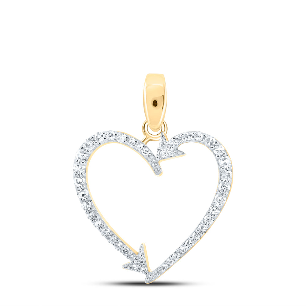 0.19 Ctw Natural Diamond Arrow Open Heart Pendant in 10k Yellow Gold