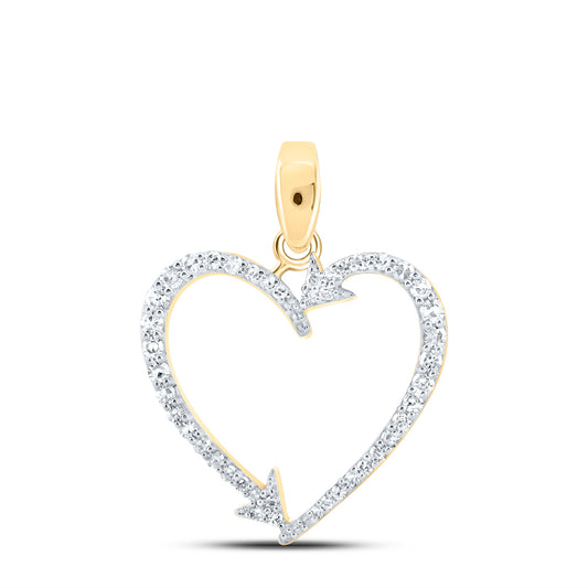 0.19 Ctw Natural Diamond Arrow Open Heart Pendant in 10k Yellow Gold