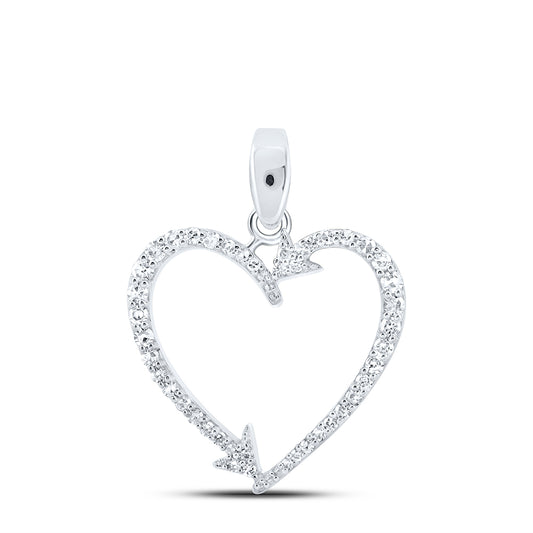 0.19 Ctw Natural Diamond Arrow Open Heart Pendant in 10k White Gold