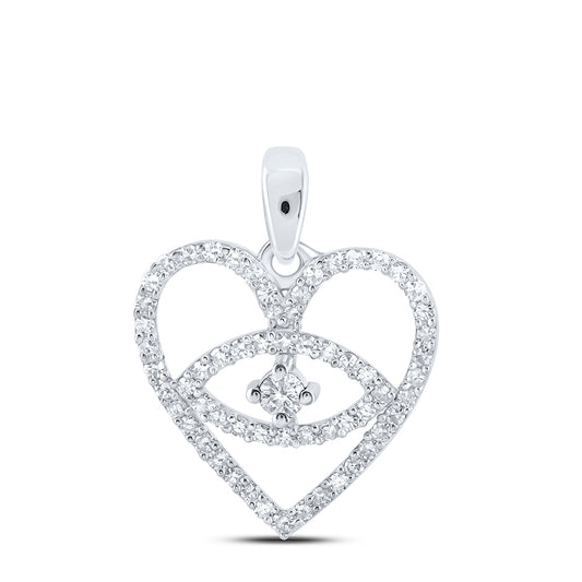 0.29 Ctw Natural Diamond Evil Eye Heart Pendant in 10k White Gold