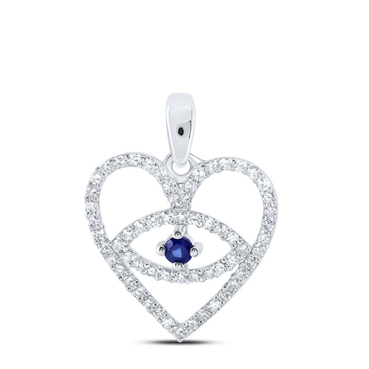 0.31 Ctw Natural Diamond Blue Evil Eye Heart Pendant in 10k White Gold