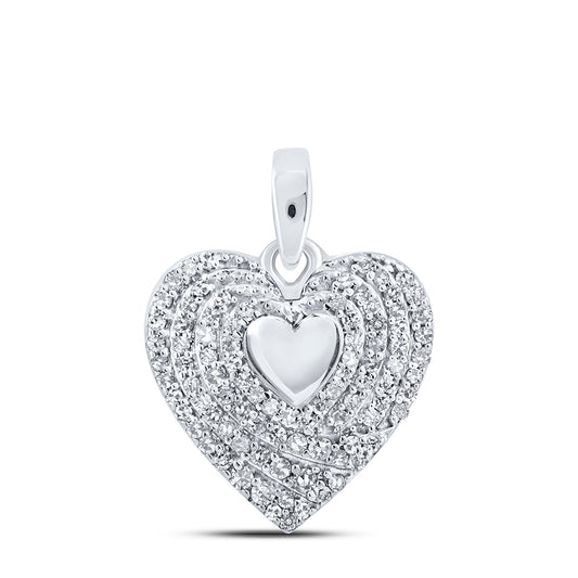 0.27 Ctw Natural Diamond Cluster Heart Pendant in 10k White Gold