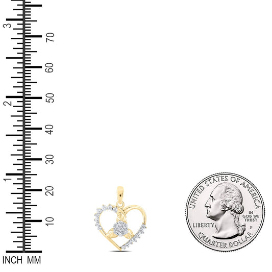 0.27 Ctw Natural Diamond Open Heart Flower Pendant in 10k Yellow Gold