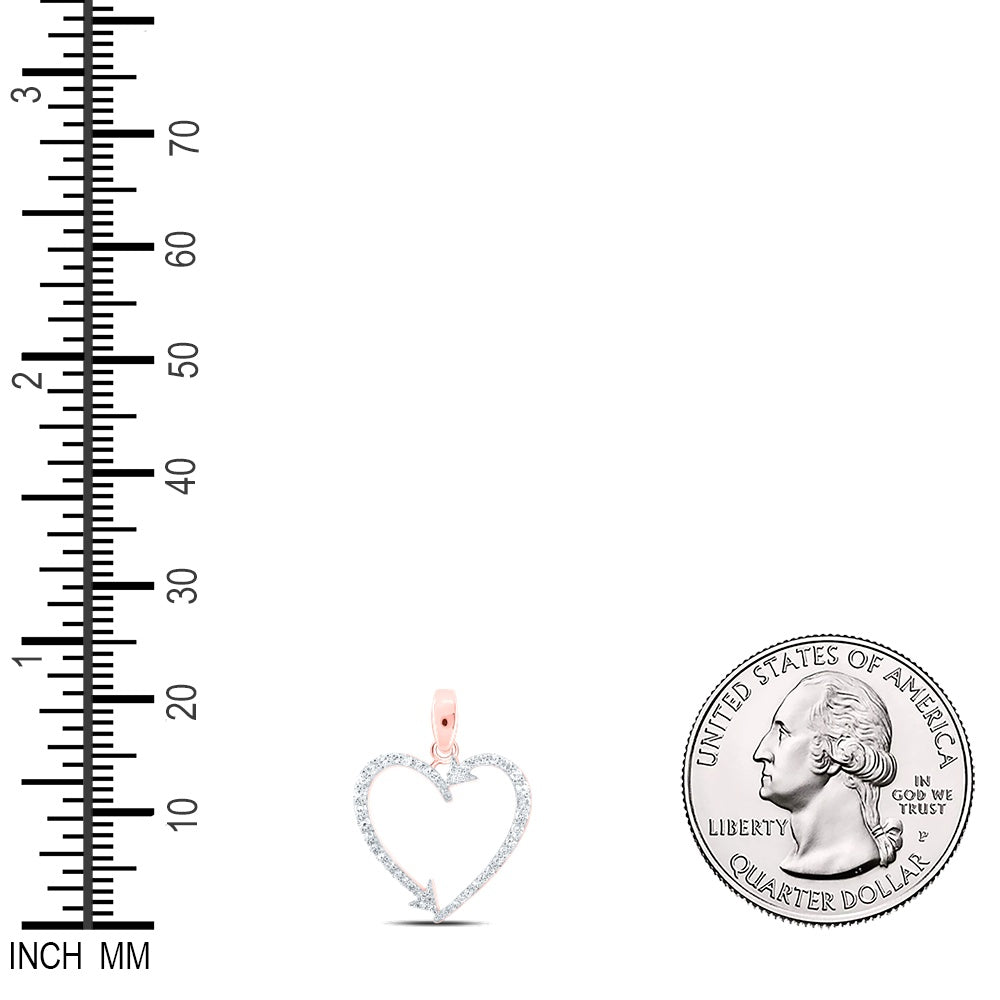 0.19 Ctw Natural Diamond Arrow Open Heart Pendant in 10k Rose Gold