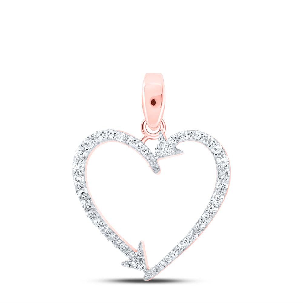 0.19 Ctw Natural Diamond Arrow Open Heart Pendant in 10k Rose Gold
