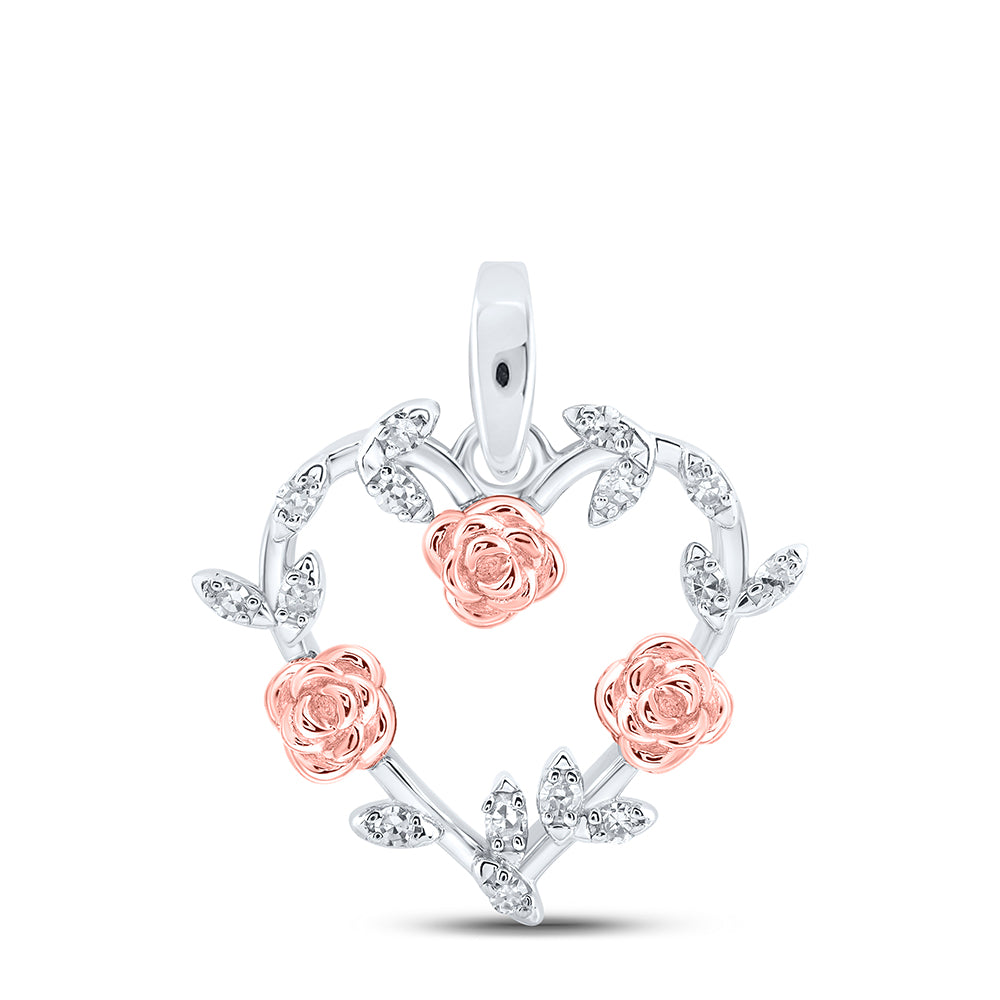 0.08 Ctw Natural Diamond 3 Three Flower Open Heart Pendant in Sterling Silver