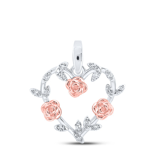 0.08 Ctw Natural Diamond 3 Three Flower Open Heart Pendant in Sterling Silver