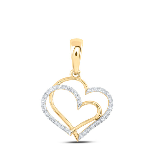 0.12 Ctw Natural Diamond Double Open Heart Pendant in 10k Yellow Gold