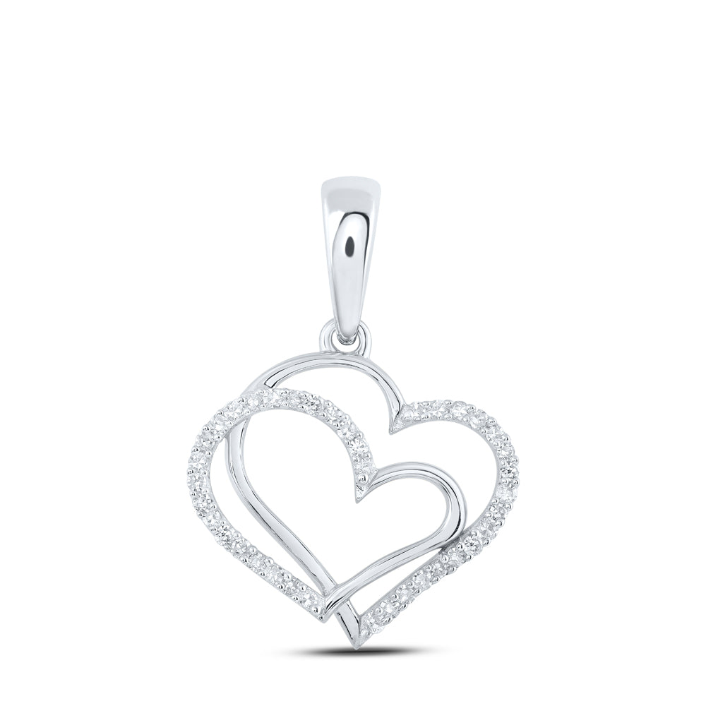 0.12 Ctw Natural Diamond Double Open Heart Pendant in 10k White Gold