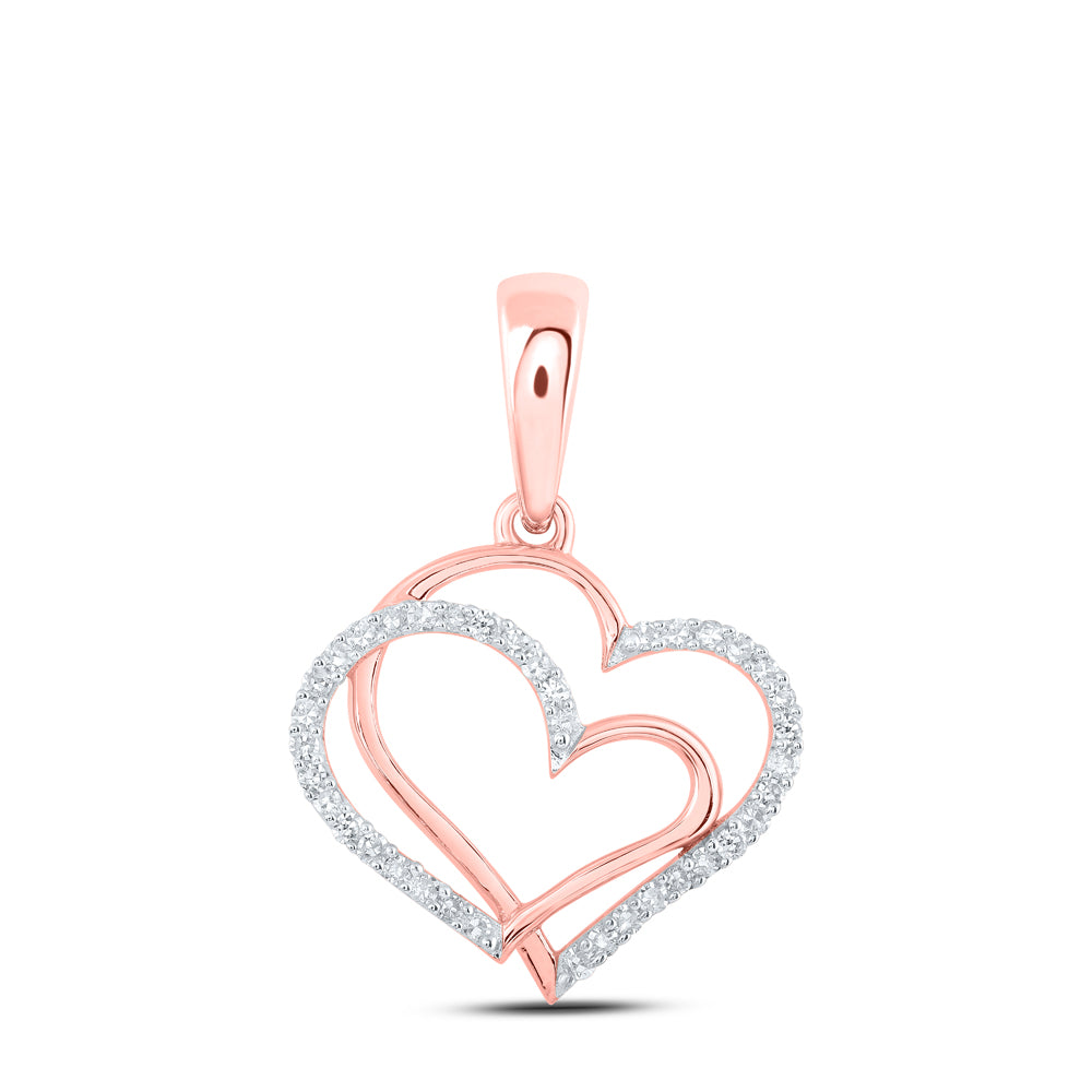 0.12 Ctw Natural Diamond Double Open Heart Pendant in 10k Rose Gold
