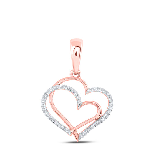 0.12 Ctw Natural Diamond Double Open Heart Pendant in 10k Rose Gold