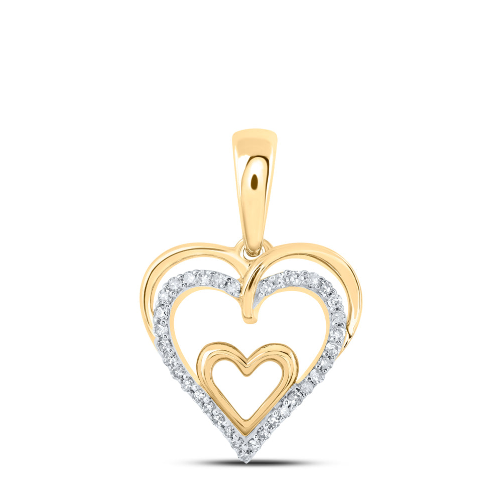 0.1 Ctw Natural Diamond Three 3 Overlap Heart Pendant in 10k Yellow Gold