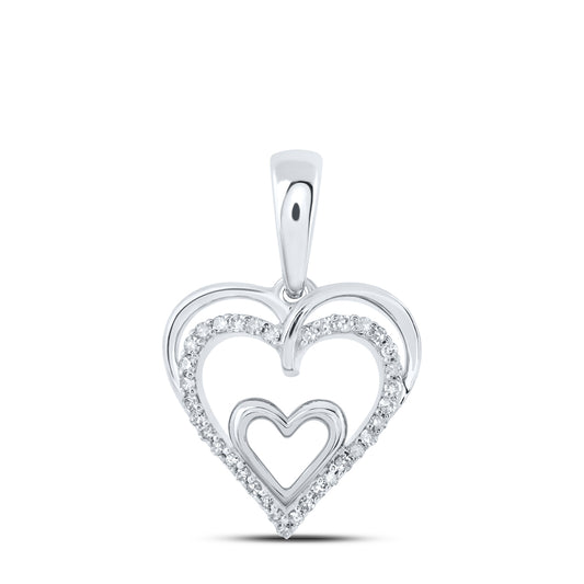 0.1 Ctw Natural Diamond Three 3 Overlap Heart Pendant in 10k White Gold