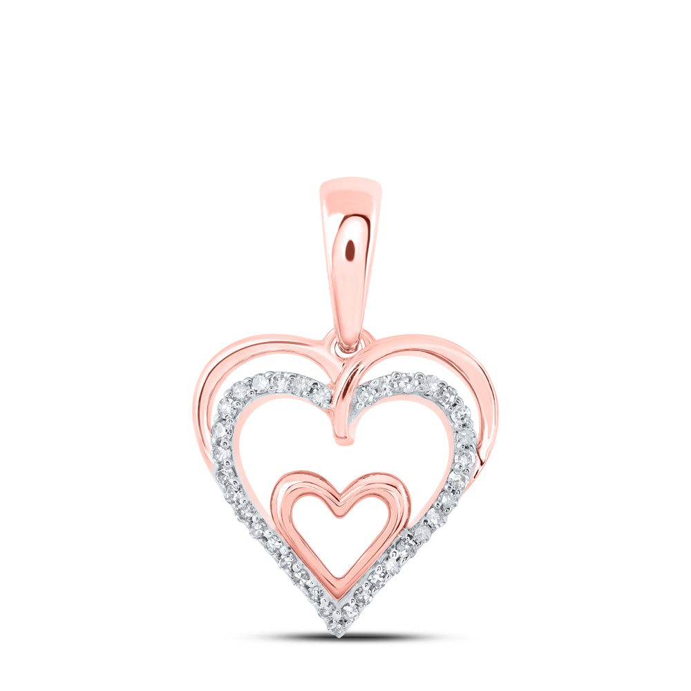 0.1 Ctw Natural Diamond Three 3 Overlap Heart Pendant in 10k Rose Gold