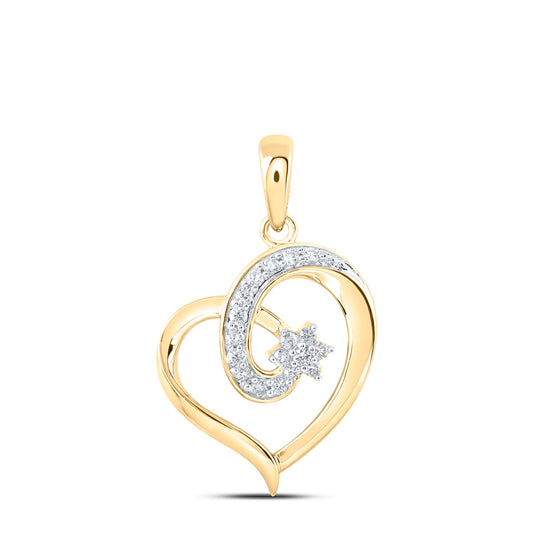 0.17 Ctw Natural Diamond Open Heart Flower Pendant in 10k Yellow Gold