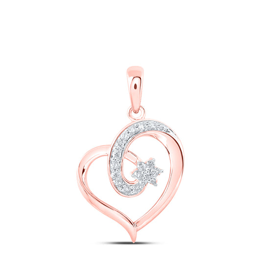 0.16 Ctw Natural Diamond Open Heart Flower Pendant in 10k Rose Gold