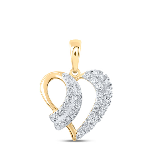 0.4 Ctw Natural Diamond Open Double Heart Pendant in 10k Yellow Gold