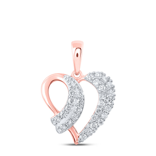 0.4 Ctw Natural Diamond Open Double Heart Pendant in 10k Rose Gold