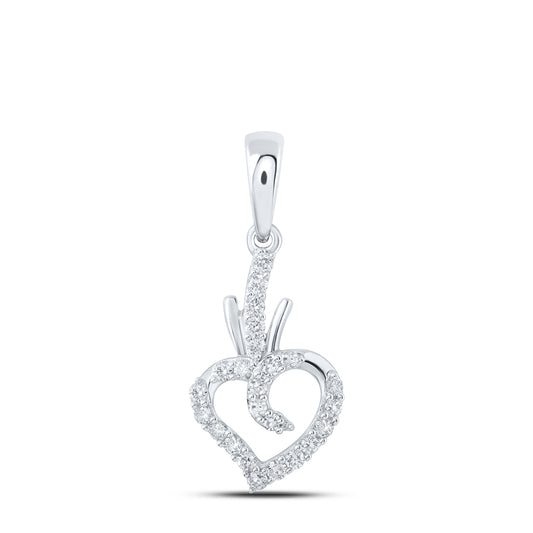 0.23 Ctw Natural Diamond Open Heart Pendant in 10k White Gold