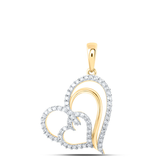 0.39 Ctw Natural Diamond 3 Three Open Heart Pendant in 10k Yellow Gold