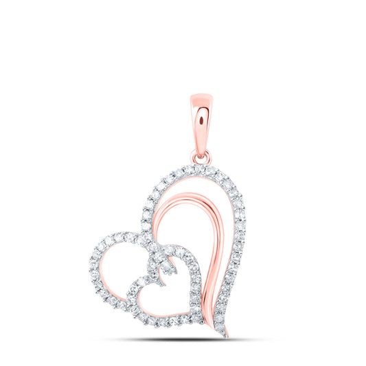 0.39 Ctw Natural Diamond 3 Three Open Heart Pendant in 10k Rose Gold