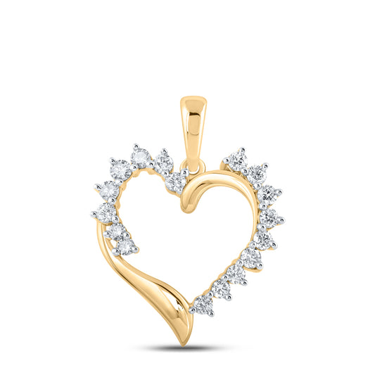 0.49 Ctw Natural Diamond Open Heart Pendant in 10k Yellow Gold