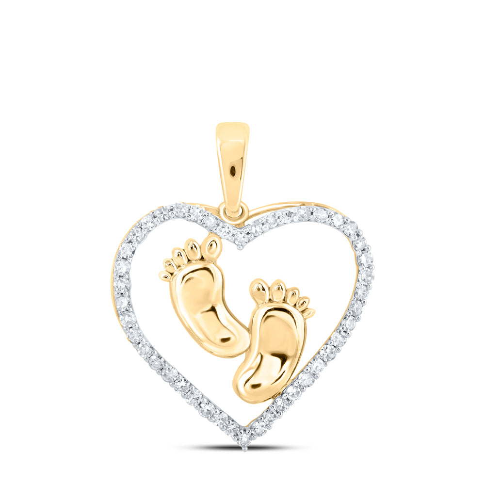 0.34 Ctw Natural Diamond Open Heart Feet Pendant in 10k Yellow Gold