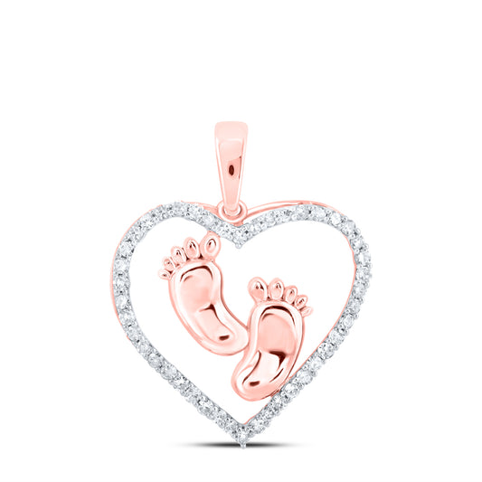0.34 Ctw Natural Diamond Open Heart Feet Pendant in 10k Rose Gold