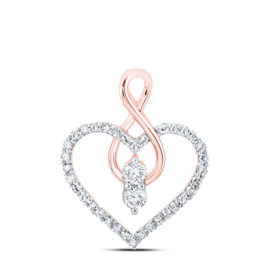 0.35 Ctw Natural Diamond Infinity Open Heart Pendant in 10k Rose Gold