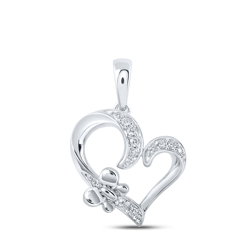 0.09 Ctw Natural Diamond Open Heart Butterfly Pendant in 10k White Gold