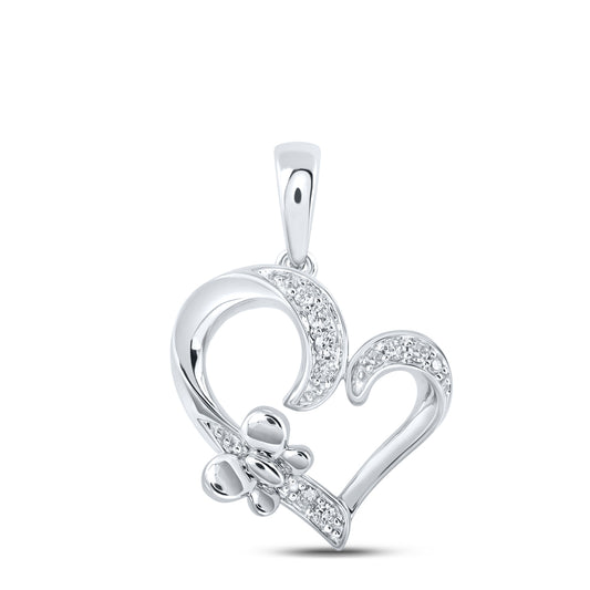 0.09 Ctw Natural Diamond Open Heart Butterfly Pendant in 10k White Gold