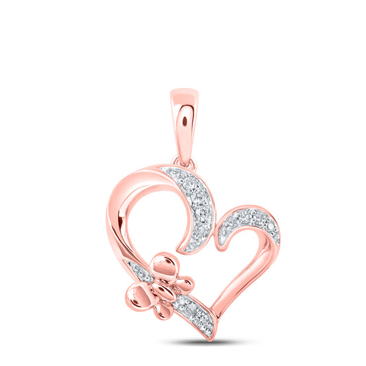 0.09 Ctw Natural Diamond Open Heart Butterfly Pendant in 10k Rose Gold