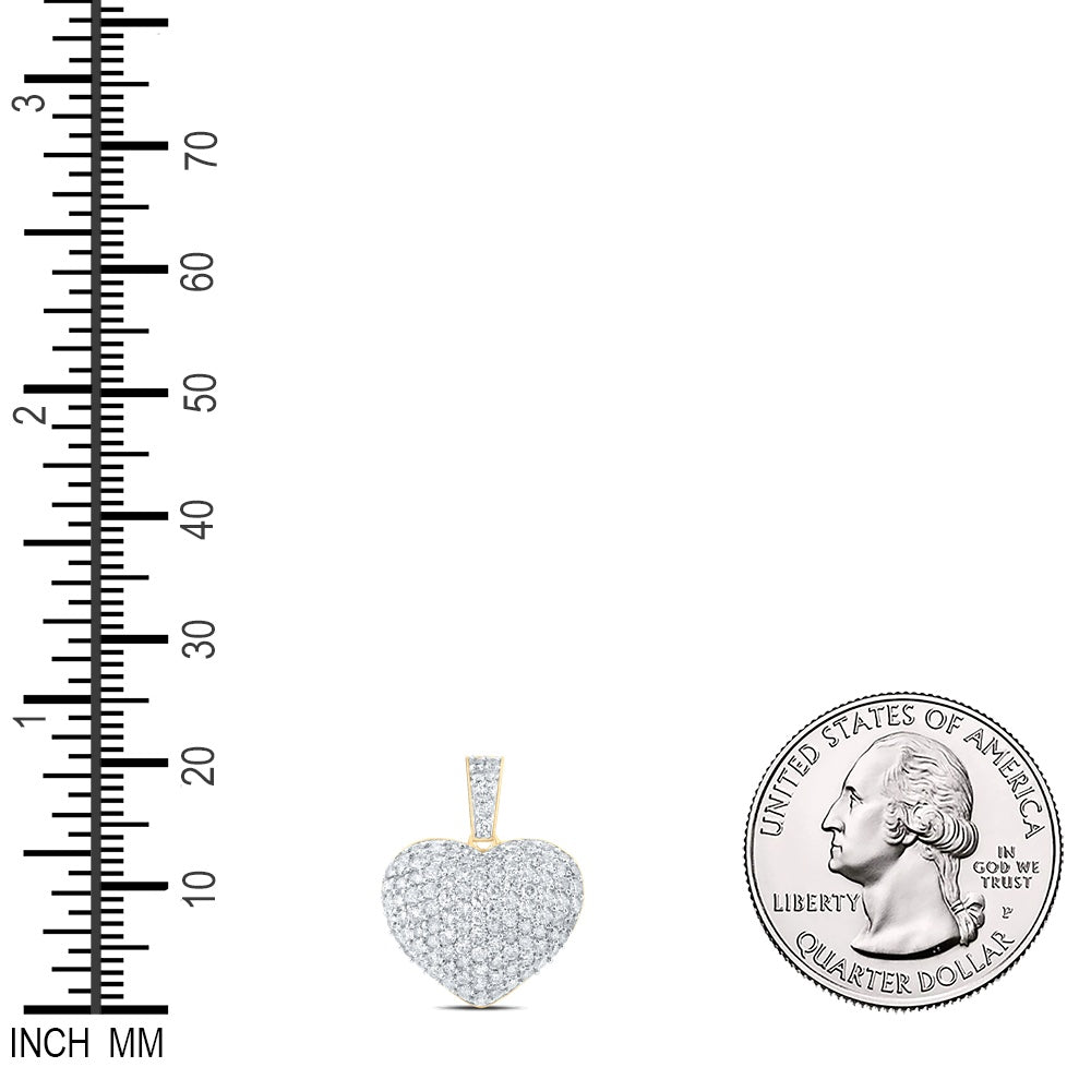 1.12 Ctw Natural Diamond Cluster Heart Pendant in 10k Yellow Gold
