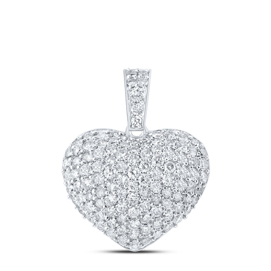 1.12 Ctw Natural Diamond Cluster Heart Pendant in 10k White Gold