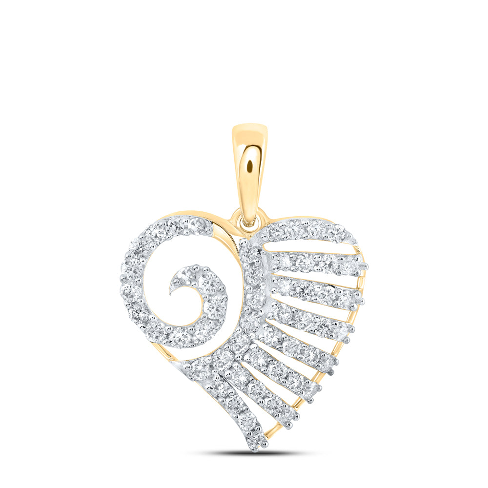 0.56 Ctw Natural Diamond Swirling Design Heart Pendant in 10k Yellow Gold