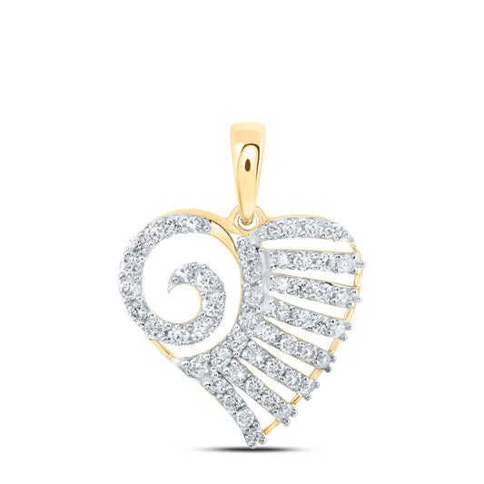 0.56 Ctw Natural Diamond Swirling Design Heart Pendant in 10k Yellow Gold