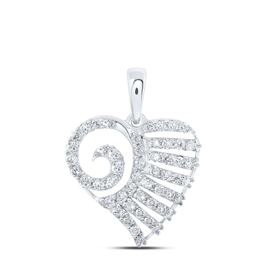 0.56 Ctw Natural Diamond Swirling Design Heart Pendant in 10k White Gold