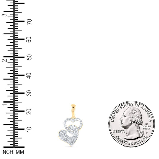 0.42 Ctw Natural Diamond Double Heart Pendant in 10k Yellow Gold