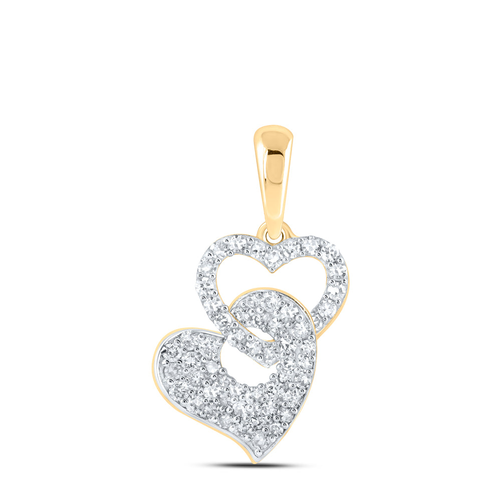 0.42 Ctw Natural Diamond Double Heart Pendant in 10k Yellow Gold